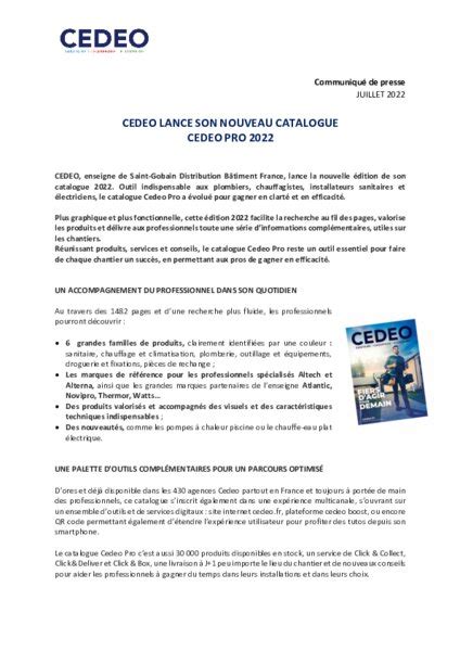 Cedeo lance son catalogue pro 2022 | BATI-Today