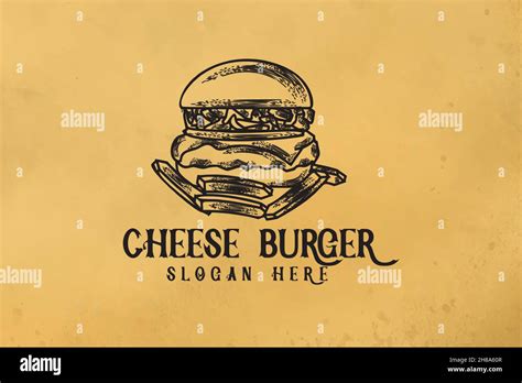 hand drawn burger and french fries, fast food logo Designs Inspiration Isolated on White ...