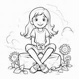 Premium Vector  Happy sitting Girl Isolated coloring Page sketch template