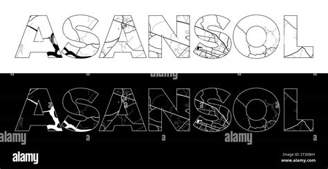 Asansol City Name (India, Asia) with black white city map illustration ...