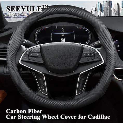 1pc SEEYULE Styling Carbon Fiber Car Steering Wheel Cover Leather Protector Fashion for Cadillac ...