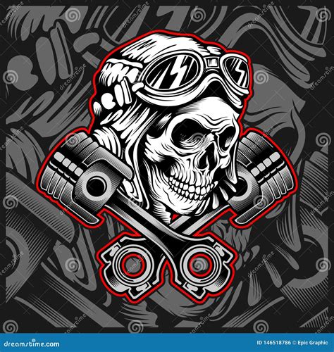 Skull Helmet with Piston Hand Drawing Vector Stock Vector ...