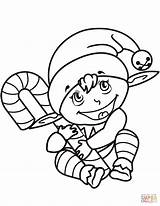 Cute Christmas Elf With Candy Cane coloring Page  Free Printable sketch template