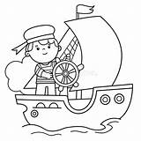 Coloring Page Outline Of Cartoon Sail Ship With Sailor Sea Travelling  sketch template