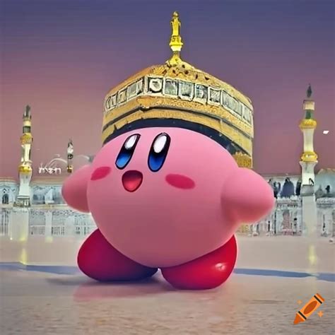 Kirby in front of kaaba on Craiyon