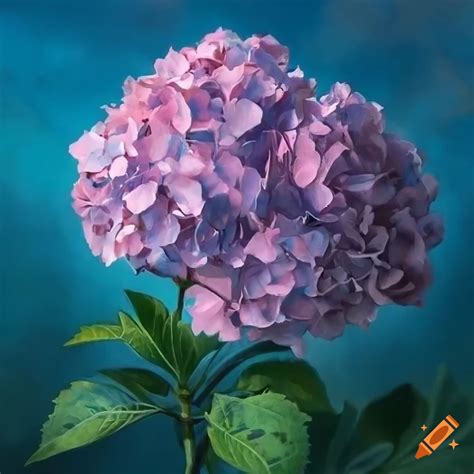 Art nouveau style painting of pink hydrangea on Craiyon