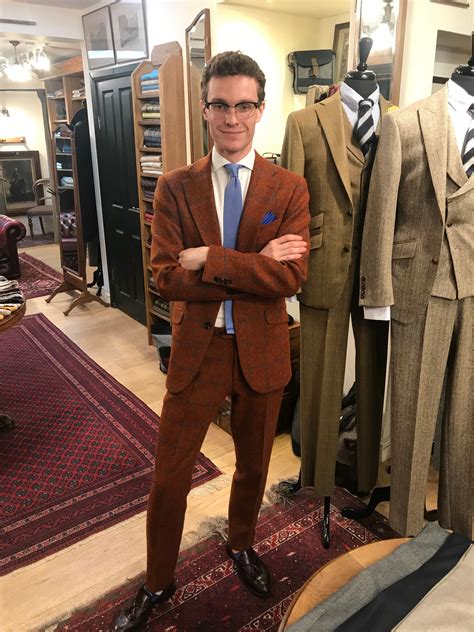 From Walker Slater Covent Garden we have Harry, sporting the Messrs Harris Tweed rust-blue ...