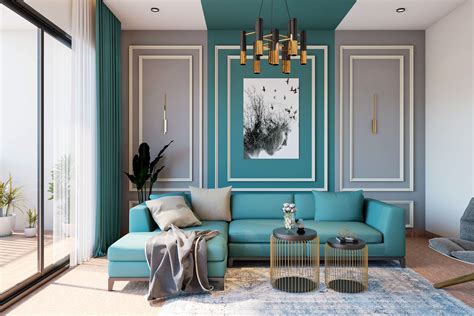 Classic Living Room Design With Turquoise Interiors | Livspace