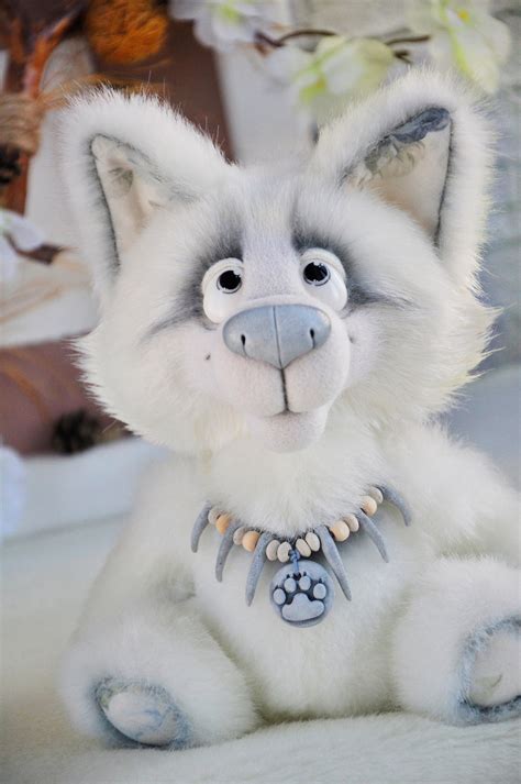 White plush puppy Wolf stuffed cute sweet toy poseable soft | Etsy