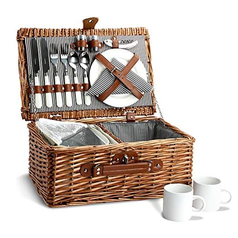 Picnic Basket for 2, Willow Hamper Set with Insulated Compartment ...