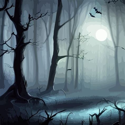 Premium Vector | Halloween pumpkins in the dark spooky forest vector ...