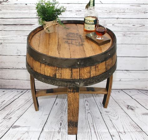 Handcrafted Oak Bourbon Whiskey Barrel End Table With Distiller's Markings ~ Heaven Hill