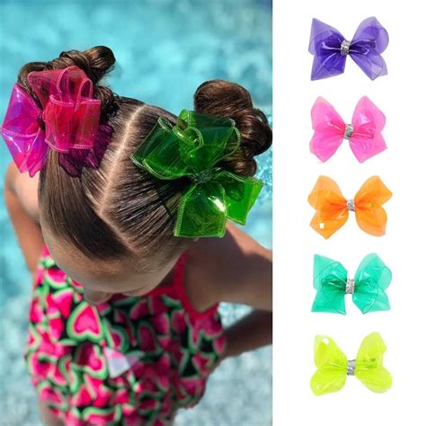 ncmama 4" Waterproof Jelly Bows Hair Bows for Girls with Clips Glitter ...