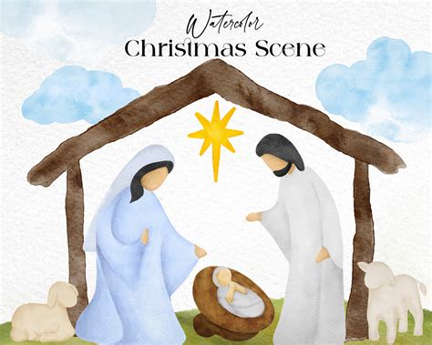 Christmas Scene Clipart Christmas Nativity Clipart Watercolor Christmas ...