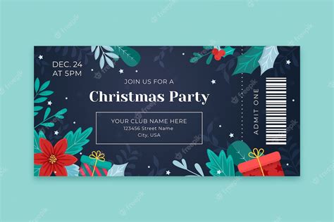 Free Vector | Flat christmas party ticket template