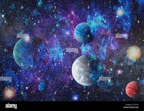 planets, stars and galaxies in outer space showing the beauty of space exploration. Elements ...
