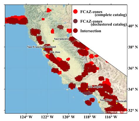 California. Comparison of FCAZ-zones of earthquake-prone areas with í ...