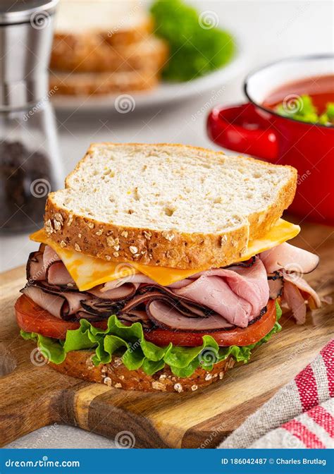 Ham Sandwich on Whole Grain Bread Stock Image - Image of closeup, dinner: 186042487