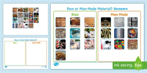 Raw or Man-Made Materials Sorting Activity (teacher made)