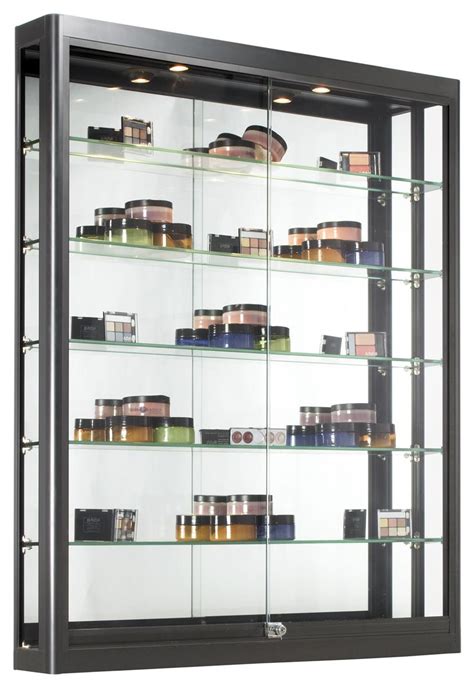 Black Wall Case | Glass Sliding Doors With (5) Shelves