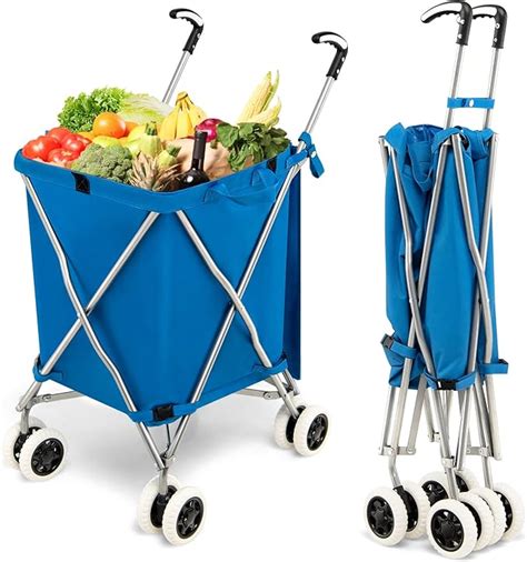 TANGZON 90L 8-Wheel Folding Shopping Trolley, Extra Large Lightweight ...