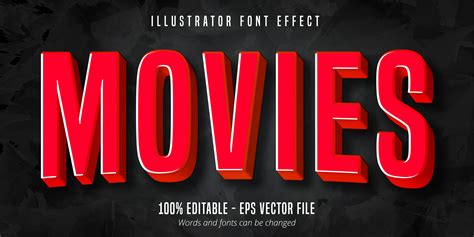 Movies text, 3d red movie style editable font effect 1059957 Vector Art at Vecteezy