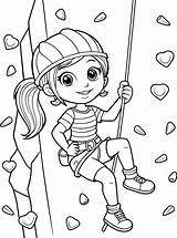 Coloring Page For Kids  Girl Doing Rock Climbing Black And White sketch template