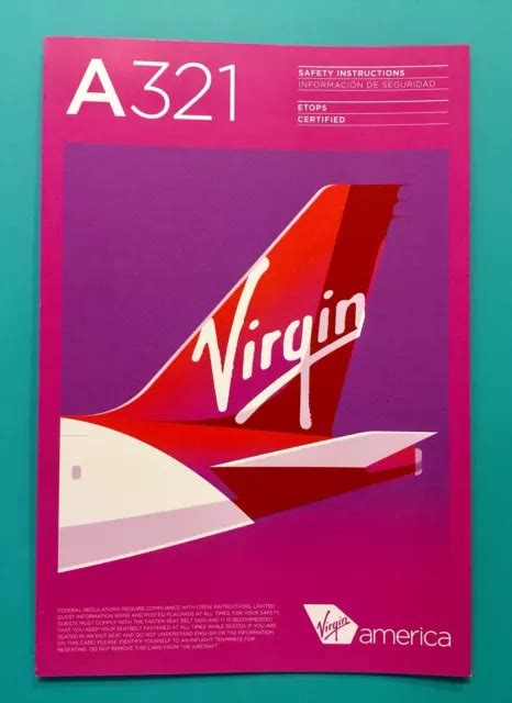 DEC 2017 VIRGIN America Airlines Safety Card--Airbus 321 Rev 2 $8.00 ...