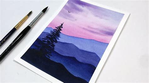 Watercolor Tutorial For Beginners Step by Step | Purple Sunset | Watercolor Painti… | Watercolor ...
