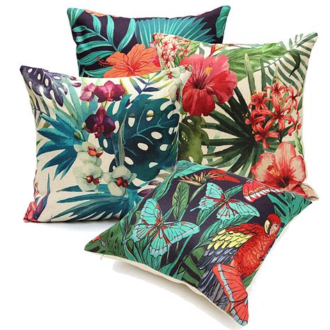 Tropical Plant Flamingo Couch Cushion Pillow Covers 18x18 Square ...