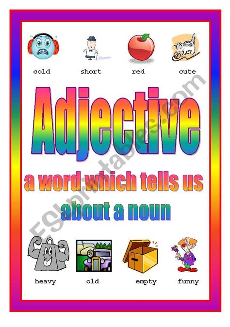 Adjective Poster 3rd of 4 - ESL worksheet by mowells