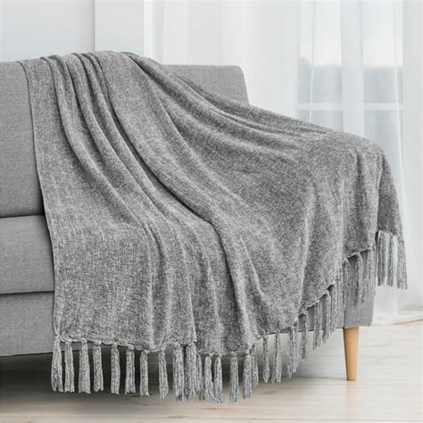 PAVILIA Chenille Tassel Fringe Throw Blanket | Velvety Texture Decorative Throw for Sofa Couch ...