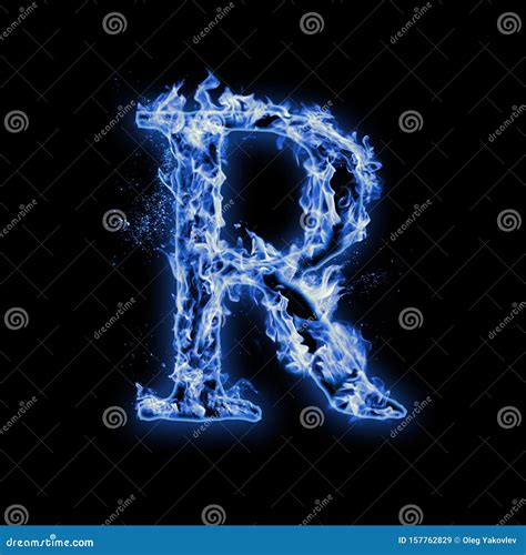 Letter R. Blue Fire Flames on Black Stock Illustration - Illustration ...