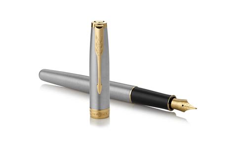 PARKER Sonnet Fountain Pen, Stainless Steel with Gold Trim, Medium Nib ...