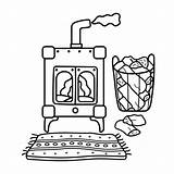 Cozy Stove With Rug And Wood Logs 🔥🏠 Coloring Page sketch template
