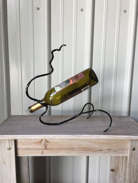 Metal Wine Bottle Holder, Blacksmith - 6th Anniversary Gift of Iron, Wine Bottle Decor, Wine ...