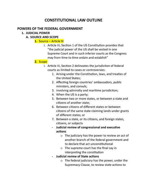 Constitutional LAW Outline - CONSTITUTIONAL LAW OUTLINE POWERS OF THE ...