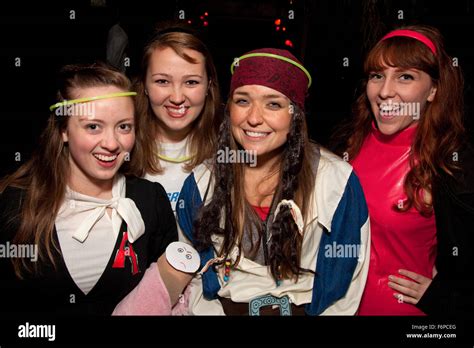 Costumed Halloween trick or treating teen girls. St Paul Minnesota MN ...