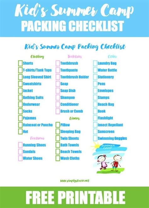 girls camp printable packing list and leaders must haves for camp ...