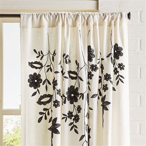 Embroidered Floral Black & Ivory Curtain | Pier 1 in 2020 | Curtains, Black floral, Fabric ...