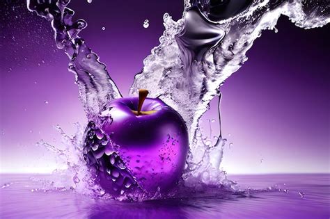 Premium AI Image | Water splashing on fresh purple apple background