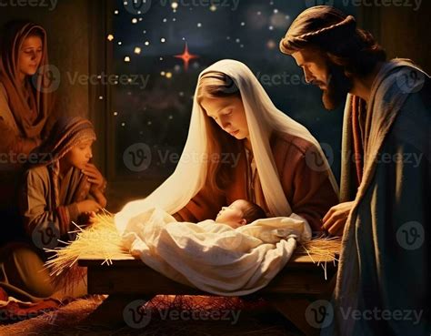 Scene of the birth of Jesus. Christmas nativity scene. 27926915 Stock Photo at Vecteezy