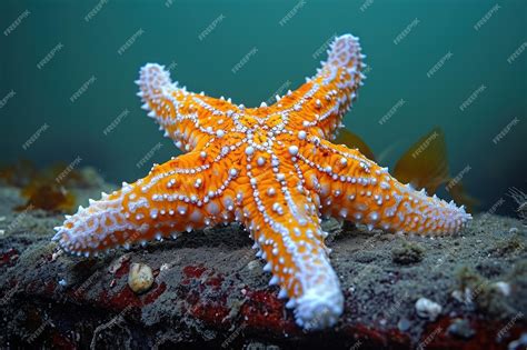 Premium Photo | Orange and white starfish resting on underwater jetty ...