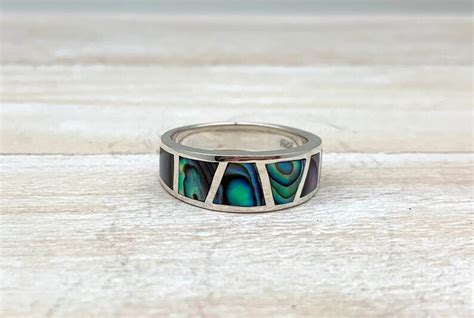 Abalone Silver Ring / Abalone Inlay Silver Band / Abalone | Etsy