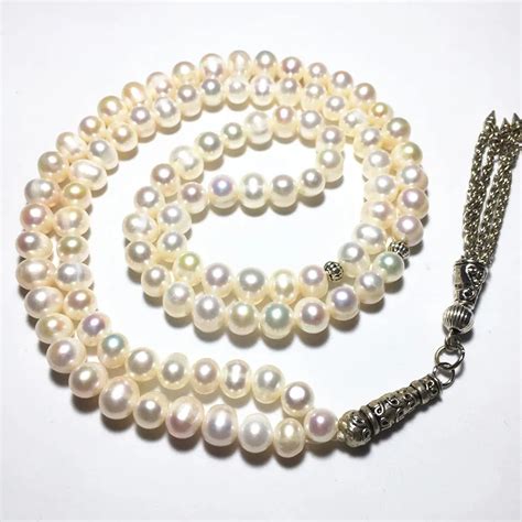 99 Beads 6mm 7mm Natural Freshwater Pearl Stone Muslim Prayer Beads ...