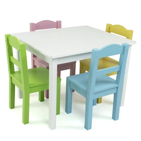 Humble Crew Pastel Kids Wood Table and 4 Chairs Set, White/Blue/Pink/Green/Yellow - Walmart.com ...