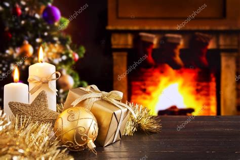 Christmas scene with fireplace and Christmas tree in the backgro ⬇ ...