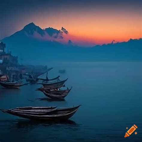 Mystical photograph of varanasi ghats and himalayan peaks