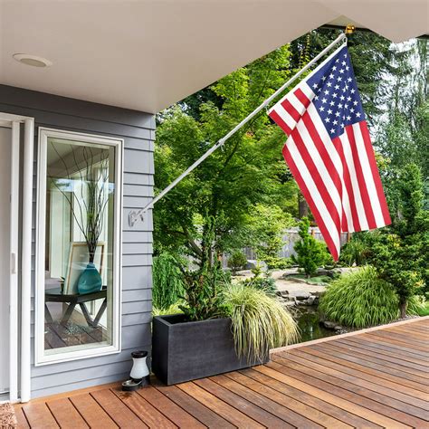Costway American Flag Kit Wall Mount 6 Ft Spinning pole 3'x5' US Flag Gold Ball Aluminum ...