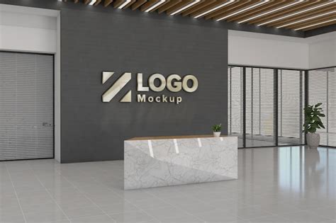 Premium PSD | Office reception desk mockup side view interior design